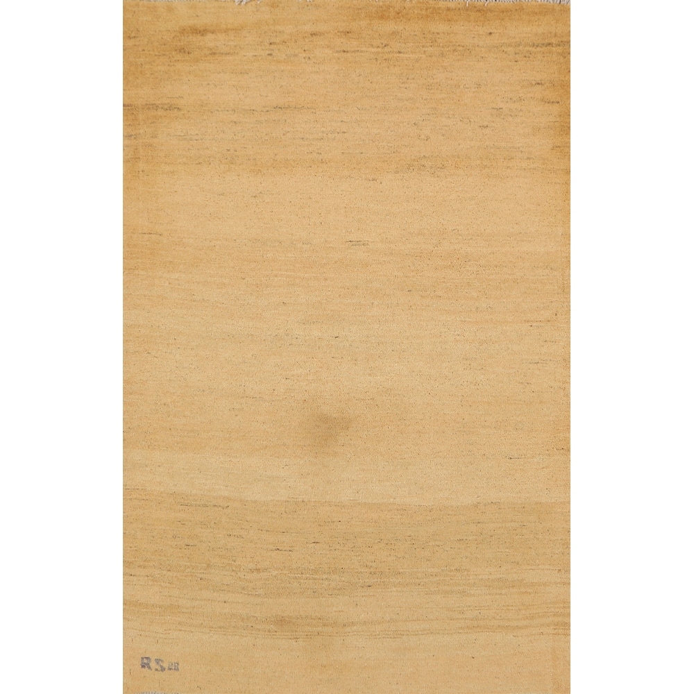 Modern Gabbeh Oriental Foyer Rug Hand-Knotted Yellow Wool Carpet - 3'3"x 4'11"