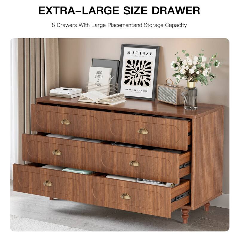 Pocassy 8 Drawer Dresser for Bedroom, Chest of Drawers with Solid Wood Legs