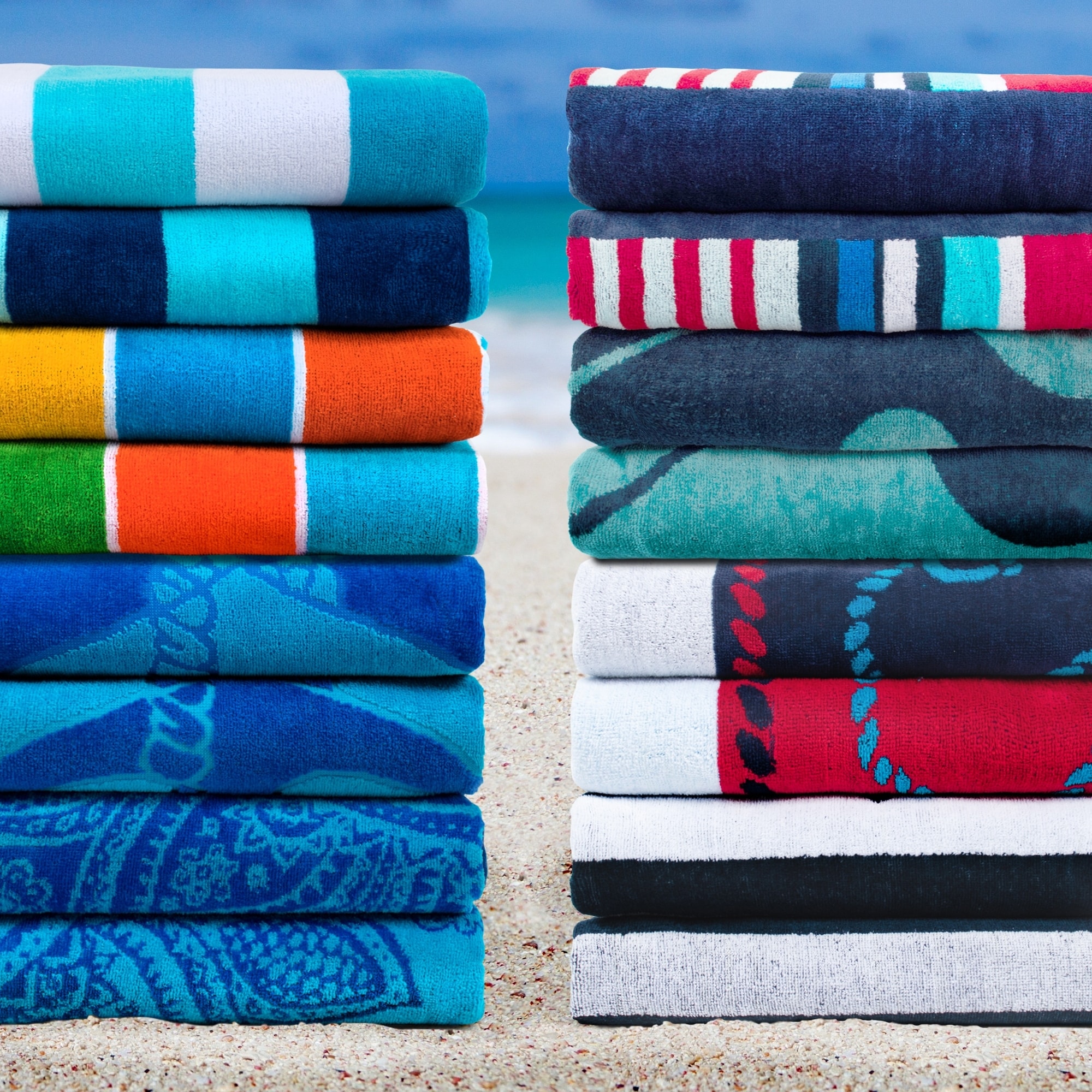 Nautical Stripe Cotton Oversized 2-Piece Beach Towel Set by