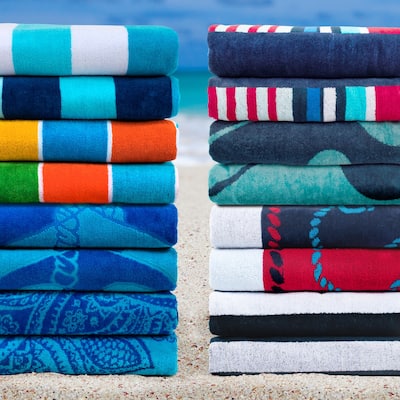 Nautical Stripe Cotton Oversized 2-Piece Beach Towel Set by Superior