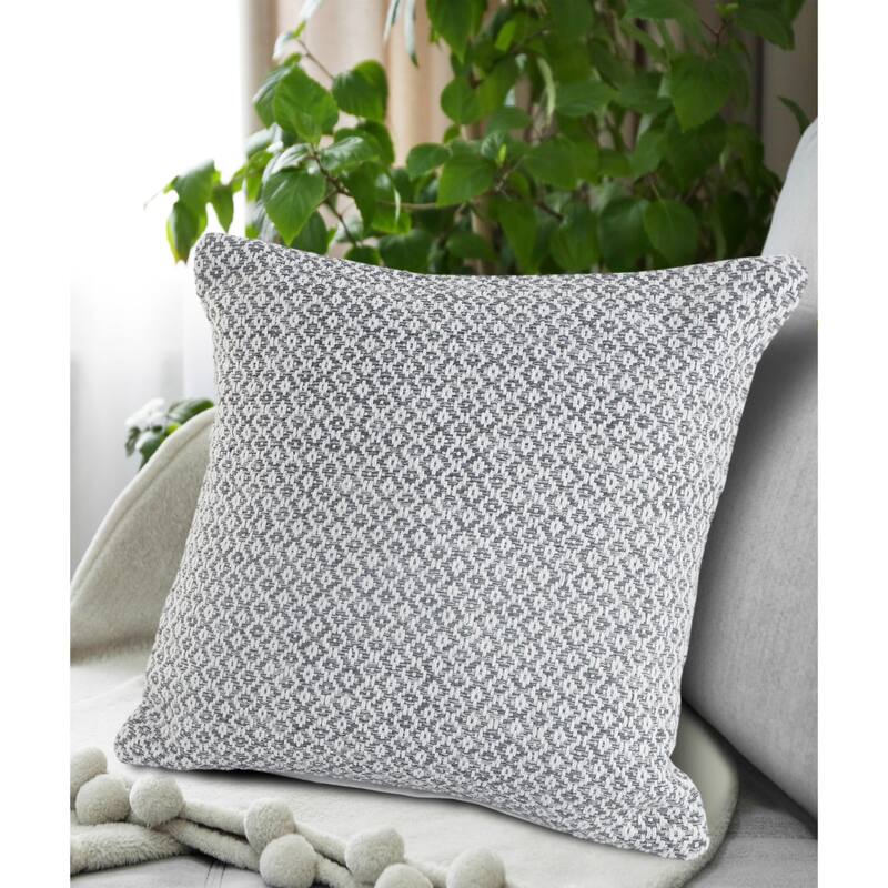 Handwoven Geometric Diamond Cotton Throw Pillow Cover - 18" - Gray and White