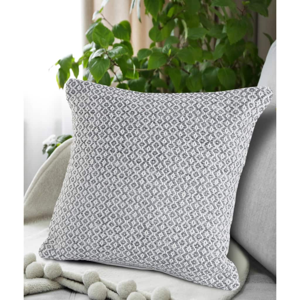 Handwoven Geometric Diamond Cotton Throw Pillow Cover - 18" - Gray and White