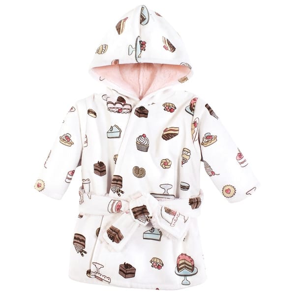 slide 1 of 1, Hudson Baby Infant Girl Mink with Faux Fur Lining Pool and Beach Robe Cover-ups, Sweet Bakery 0-6 Months - Sweet Bakery