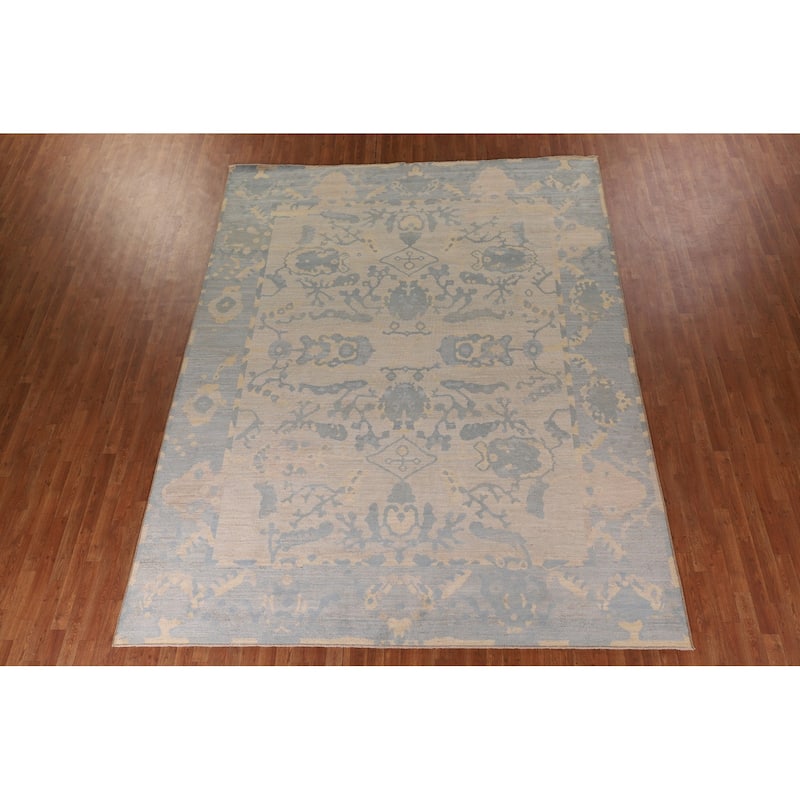 Vegetable Dye Floral Oushak Turkish Rug Hand-Knotted Wool Carpet - 9'6" x 11'11"