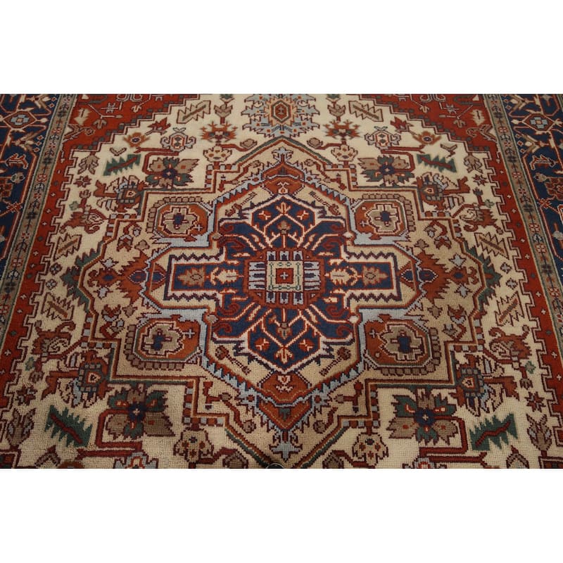Geometric Heriz Serapi Oriental Area Rug Hand-Knotted Wool Carpet - 7'11"x 9'6"