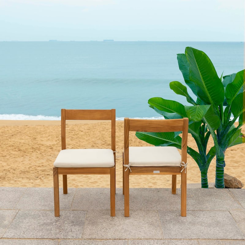 SAFAVIEH Couture Mayaguana Brazilian Teak Dining Chair (Set of 2) - 20"W x 22"D x 33"H
