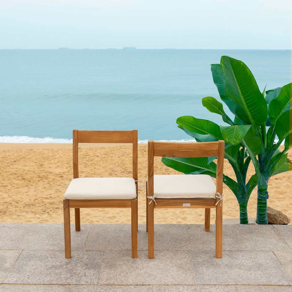 SAFAVIEH Couture Mayaguana Brazilian Teak Dining Chair (Set of 2) - 20"W x 22"D x 33"H