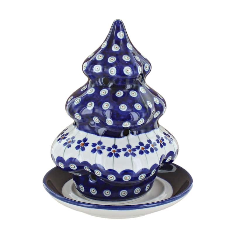 Blue Rose Polish Pottery 1289 Zaklady Christmas Tree Luminary - Flowering Peacock