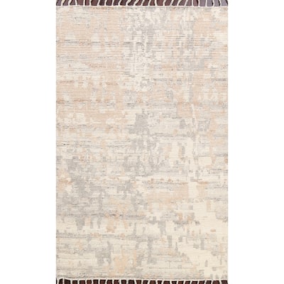 Abstract Modern Moroccan Oriental Area Rug Hand-knotted Wool Carpet - 5'3" x 7'5"
