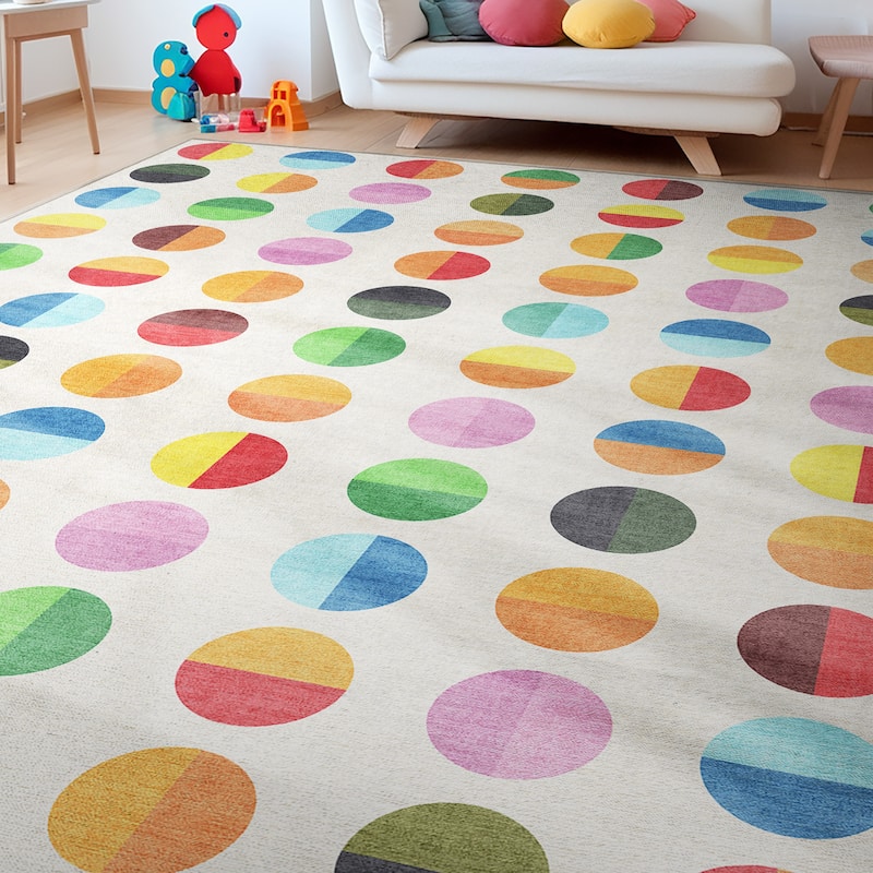 Well Woven Crayola Split Dot Modern Geometric Flat-Pile Multi Rug