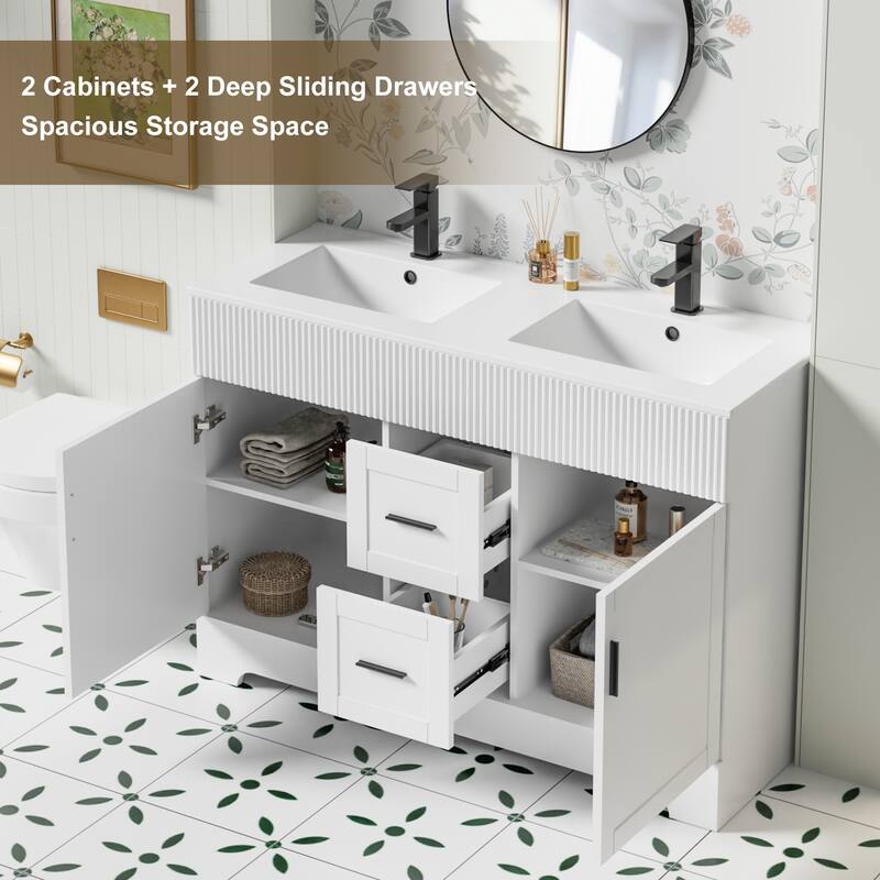 Modern 24/30/36/48" Wave-Line Bathroom Vanity Set with Sink & Faucet
