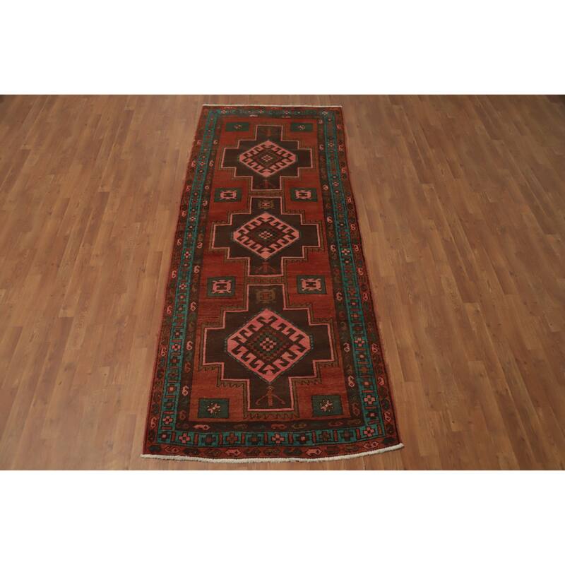 Hand Knotted Oriental 100% Wool Carpet Traditional Tribal Oranges & Rust Ardebil Runner Rug - 9' 1'' X 3' 9''