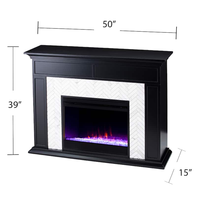 SEI Furniture Torton Contemporary Color Changing Electric Fireplace with Marble Tiled Mantel