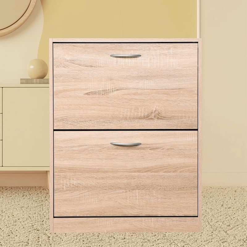 Wooden Shoe Storage Cabinet with 3 Flip Doors, Spacious Storage, and Durable Construction for Entryway or Mudroom Organizer - Natural
