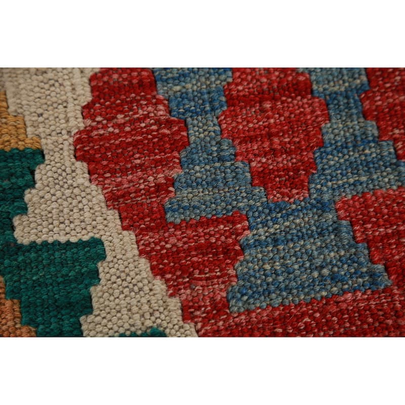 Hand Woven Oriental 100% Wool Carpet Southwestern Geometric Multi-Colored Kilim Area Rug - 8' 4'' X 5' 6''
