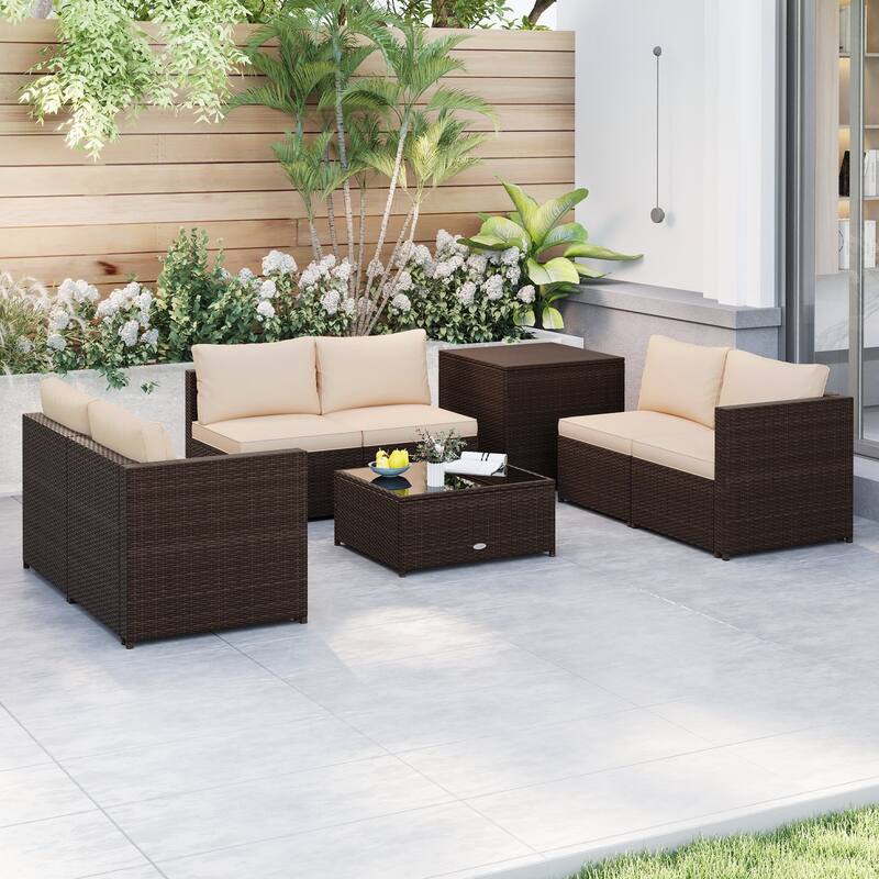 Gymax 8 PCS Wicker Patio Furniture Set Rattan Sectional Sofa Set w/
