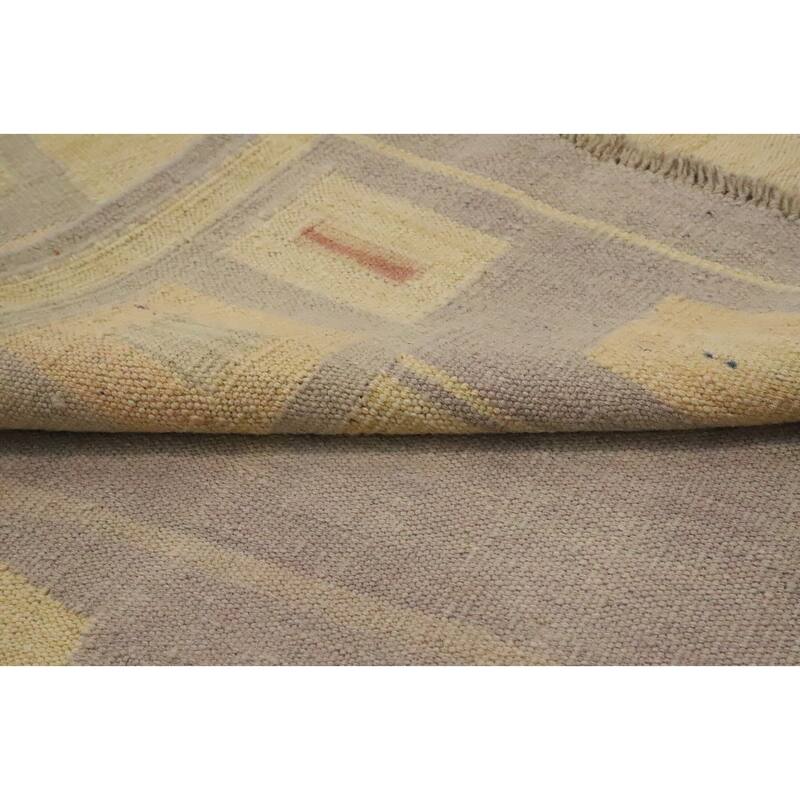 Hand Woven Oriental 100% Wool Carpet Southwestern Tribal Yellow & Gold Kilim Area Rug - 9' 8'' X 7' 10''