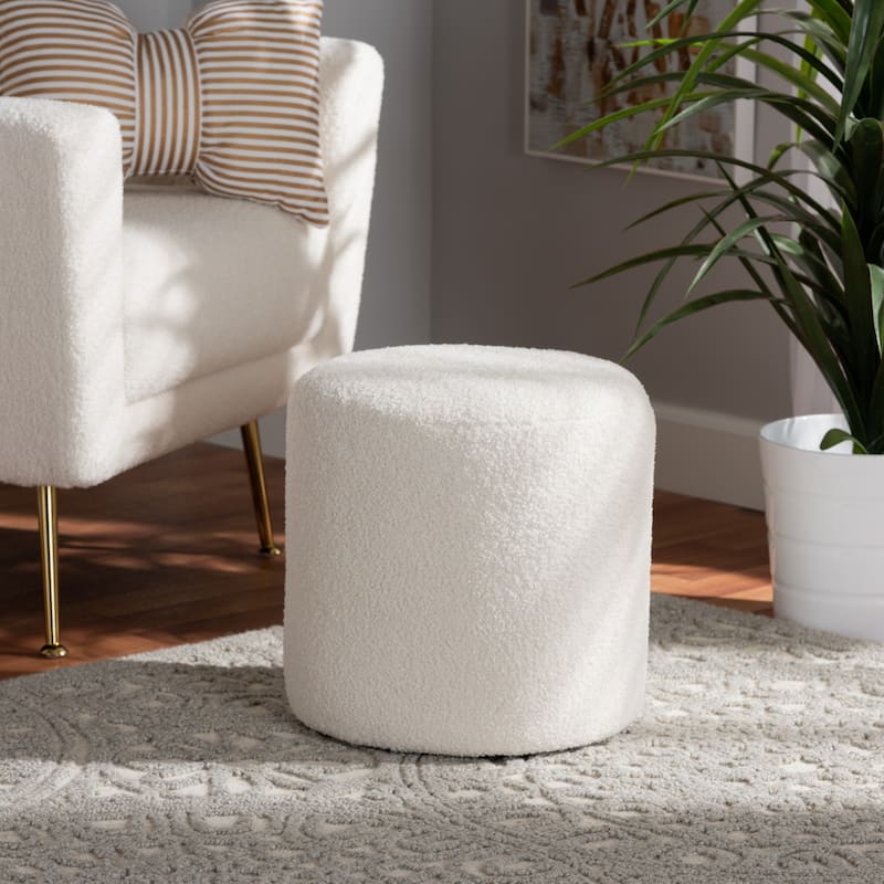 Tori Modern and Contemporary Ivory Boucle Upholstered Ottoman