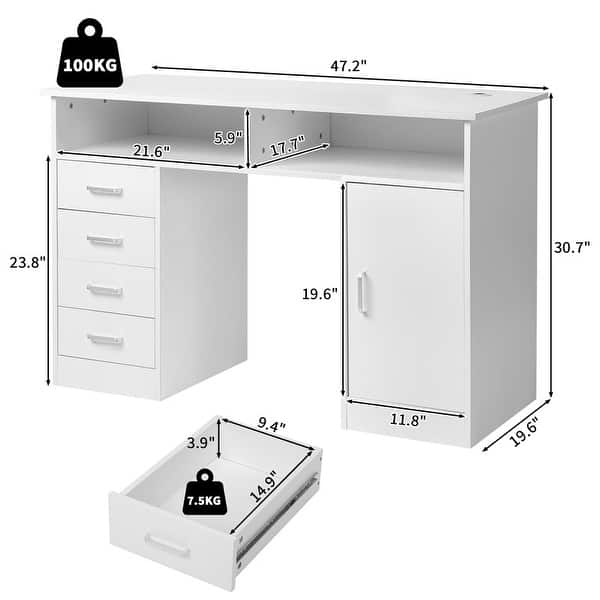 Manicure Table Computer Desk with 4 Drawers 1 Cabinet - Bed Bath