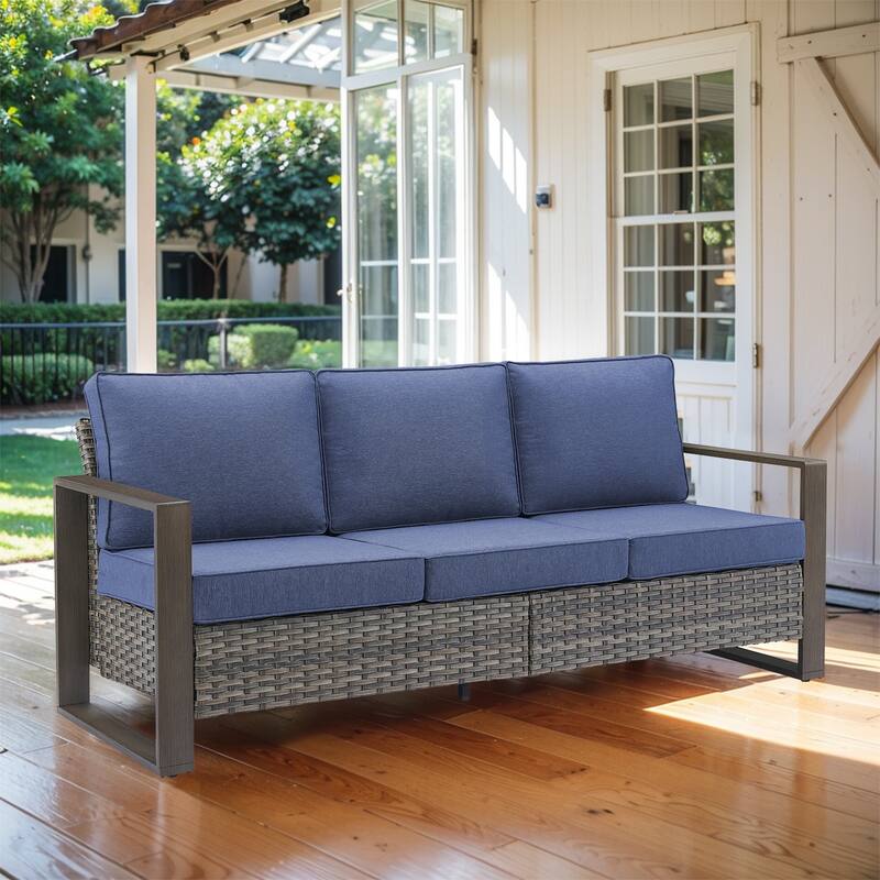 3-Seat Outdoor Couch with Deep Seating Sofa - Grey - Blue