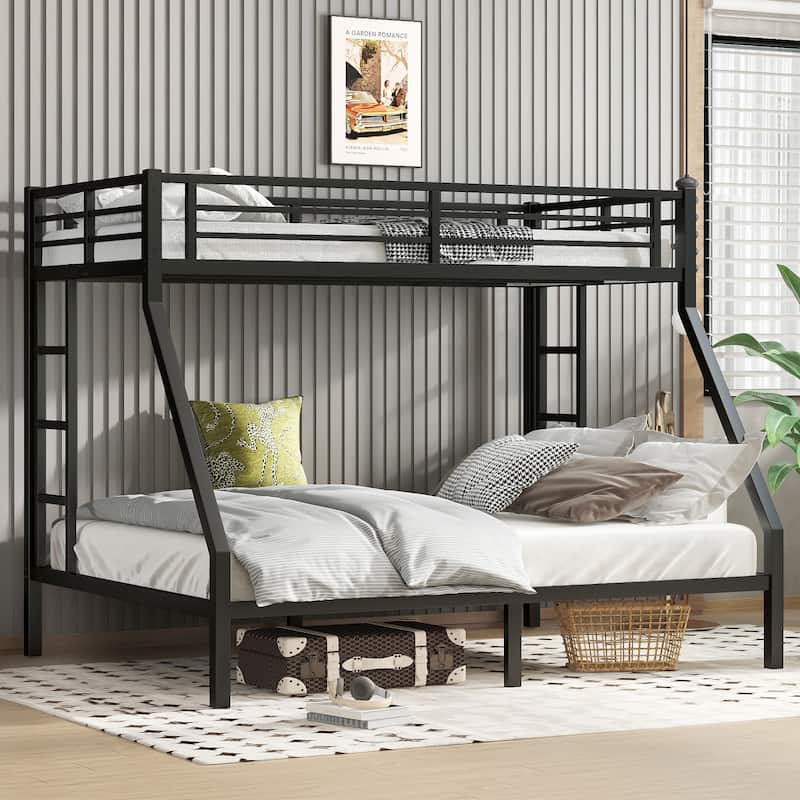 GDFStudio - Aron Bunk Bed for Teens and Adults, Space-Saving,Noise Free - Black + Twin XL over Queen