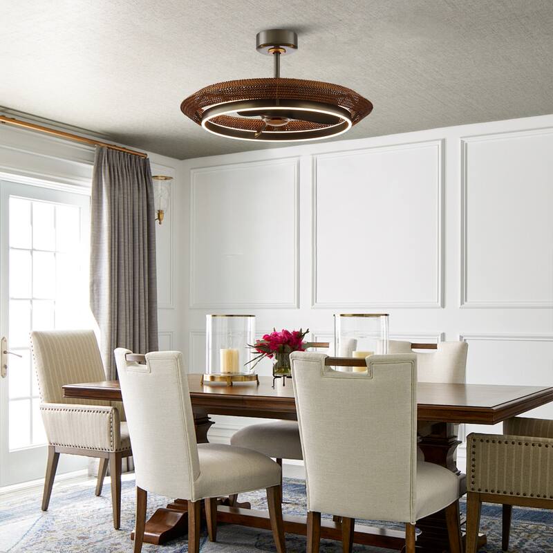 33" Coastal Brown Woven Rattan 3-Blade Fandelier Ceiling Fan with Light and Remote