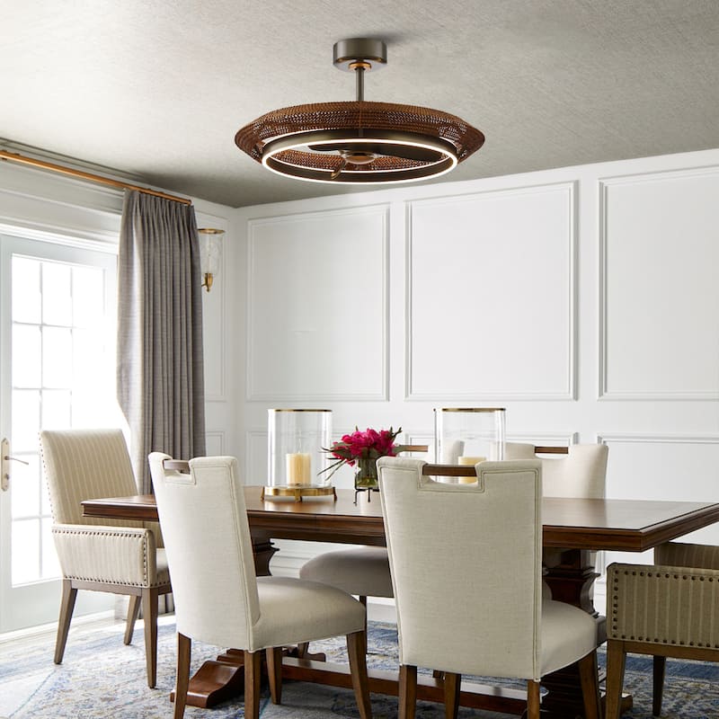 33" Coastal Rattan Fandelier Bladeless LED Ceiling Fan with Light and Remote