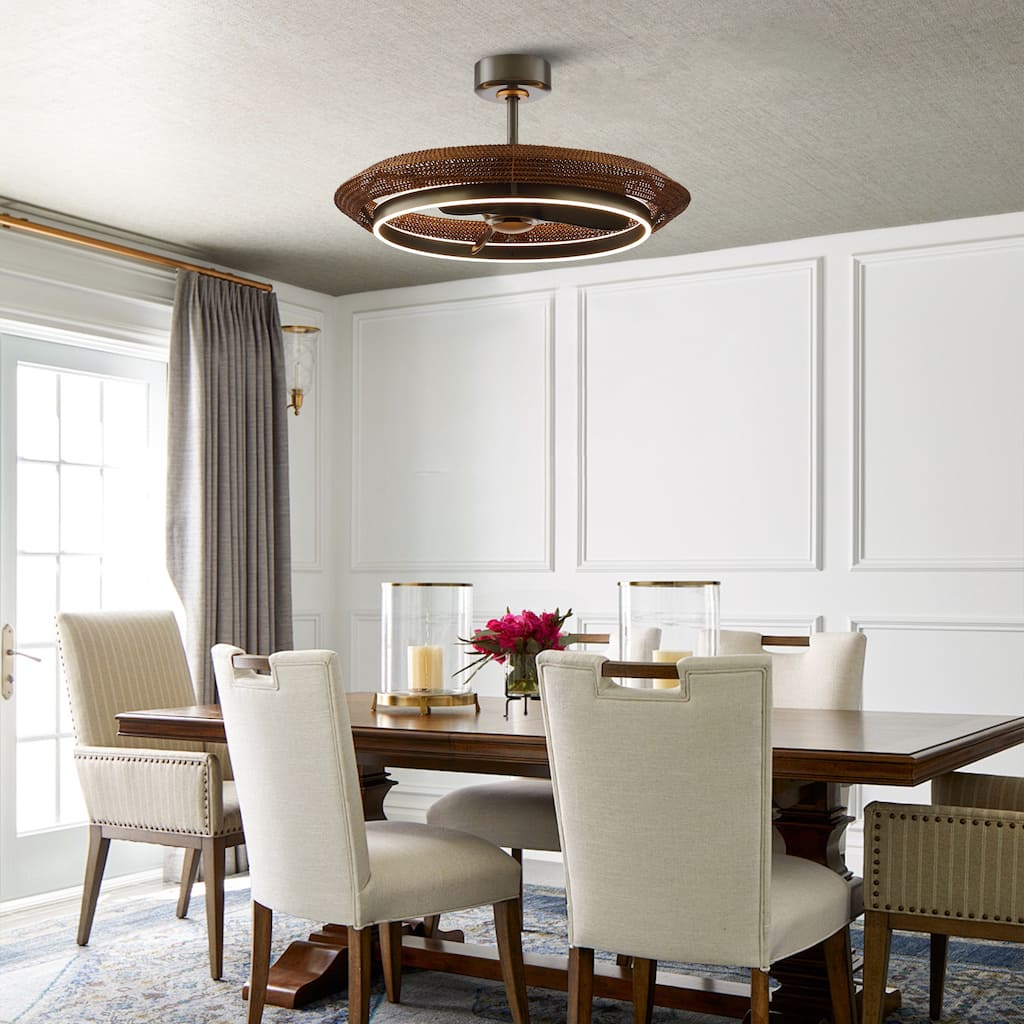 33" Coastal Rattan Fandelier Bladeless LED Ceiling Fan with Light and Remote