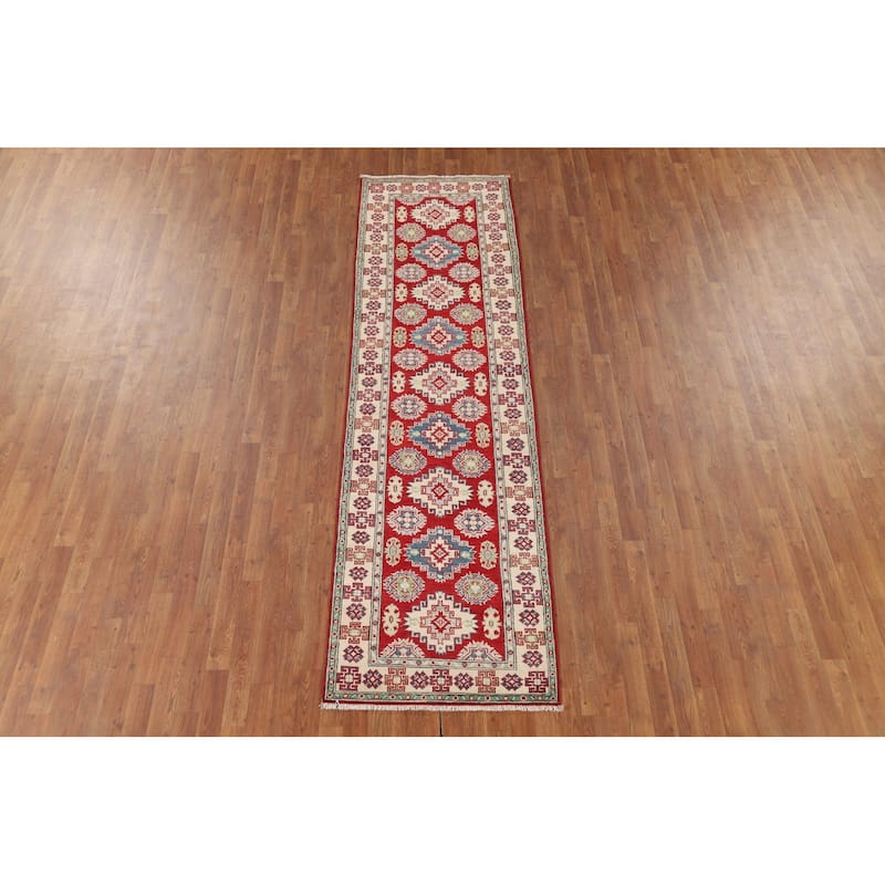 Geometric Kazak Runner Rug Handmade Oriental Wool Carpet - 2'9" x 9'8"