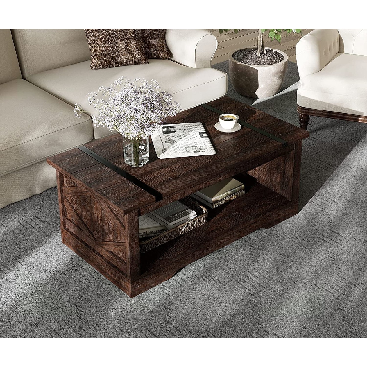 Rustic Coffee Tables: 42 x 42 Barnwood Square Open Coffee Table
