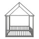 preview thumbnail 25 of 37, Full Size Pine Wood Floor Wooden Bed with House Roof Frame and Safety Guardrails