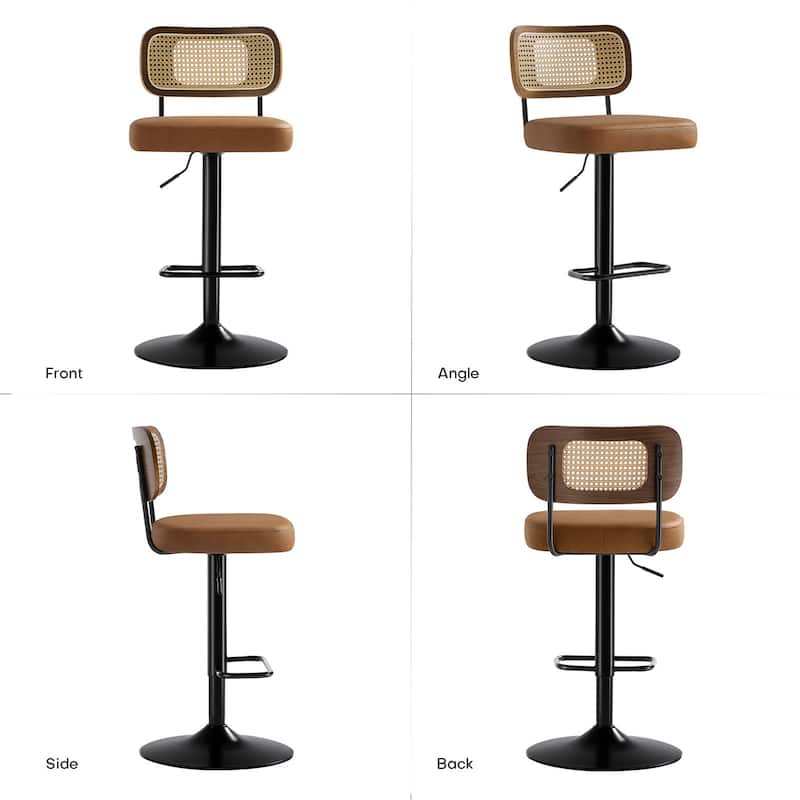 Adjustable Height Swivel Bar Stools with Back and Footrest - 17.7"W x 15.75"D x 35"-42.9"H