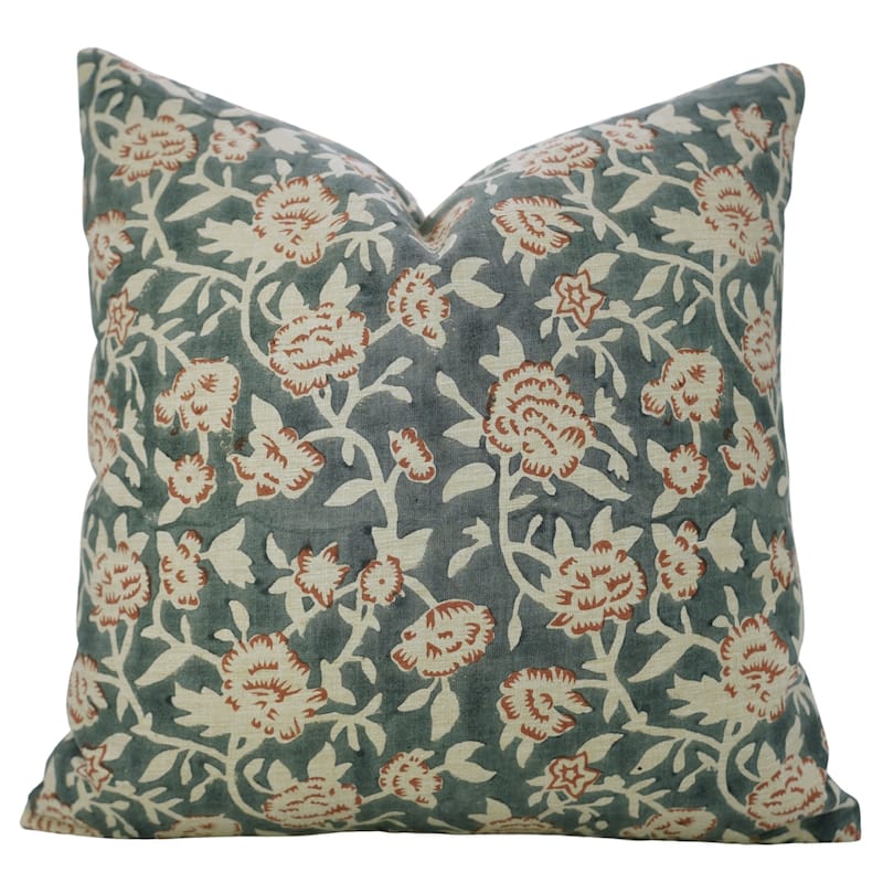 Fabdivine Gray Linen Blend 18x18 Inch Handmade Floral Throw Pillow Cover Decorative for Bed, Couch or Home, Mrignayani
