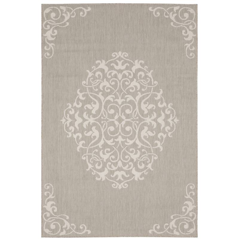 Pantin Grey Ivory Floral Medallion Outdoor Casual Area Rug