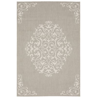 Pantin Grey Ivory Floral Medallion Outdoor Casual Area Rug