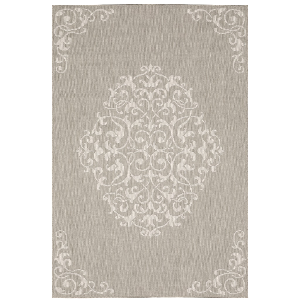 Pantin Grey Ivory Floral Medallion Outdoor Casual Area Rug