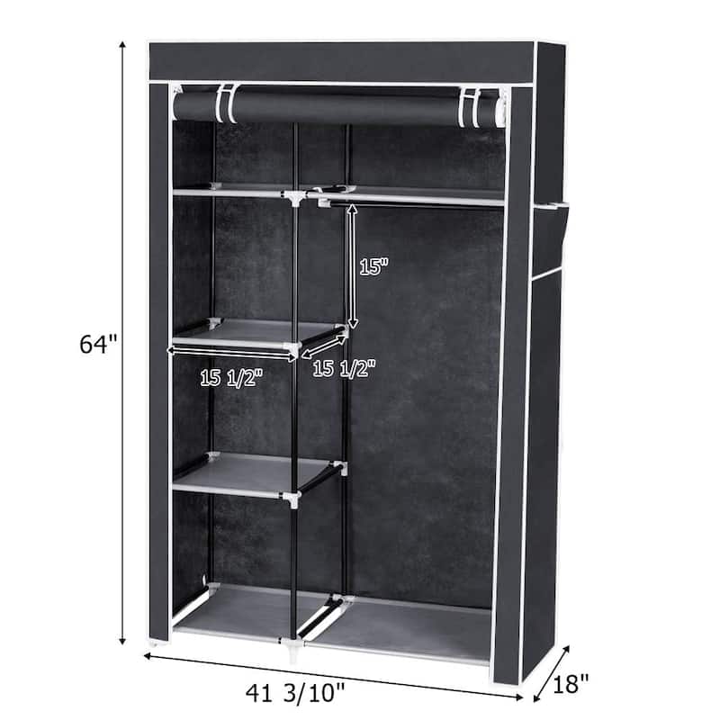 Portable Fabric Closet Storage Organizer Clothes with Cover Shelves