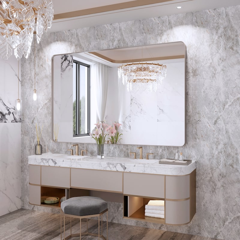 QuivaraView Rectangular Aluminum Framed Bathroom Vanity Mirror - 55" x 36" - Brushed Nickel