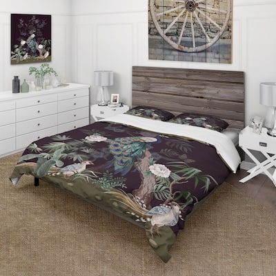 Designart 'Chinoiserie With Birds and Peonies V' Traditional Duvet Cover Set