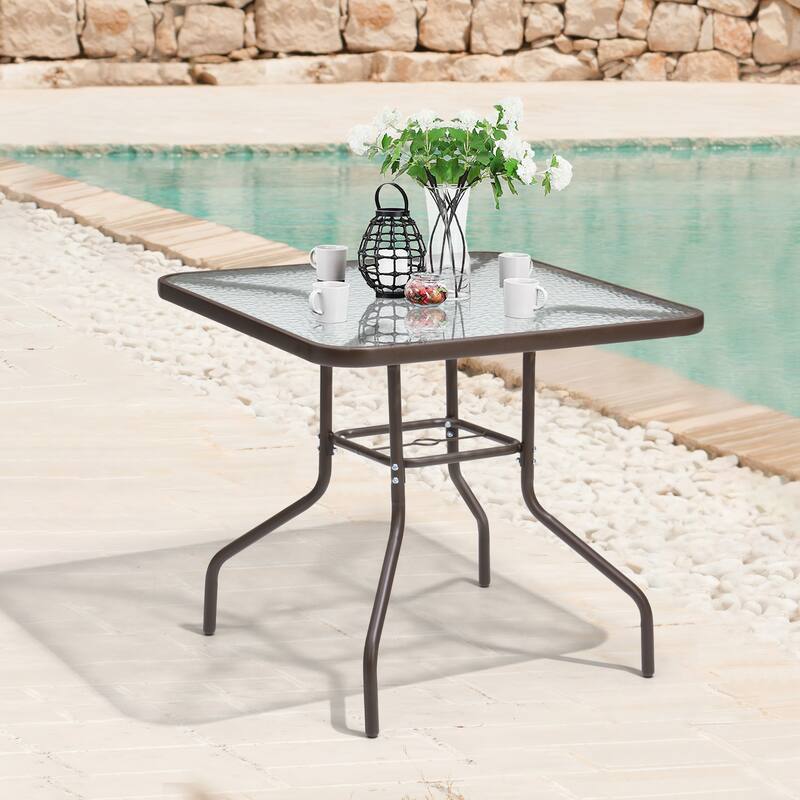 Pellebant Outdoor Dining Table with Umbrella Hole - See the Picture Images - Brown