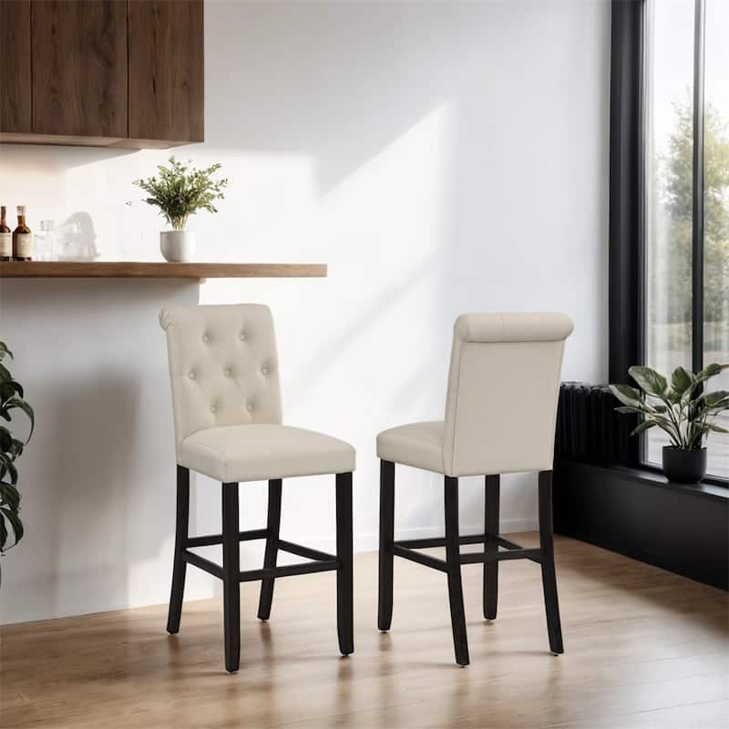 Solid Wood Tufted Barstool,Set of 2