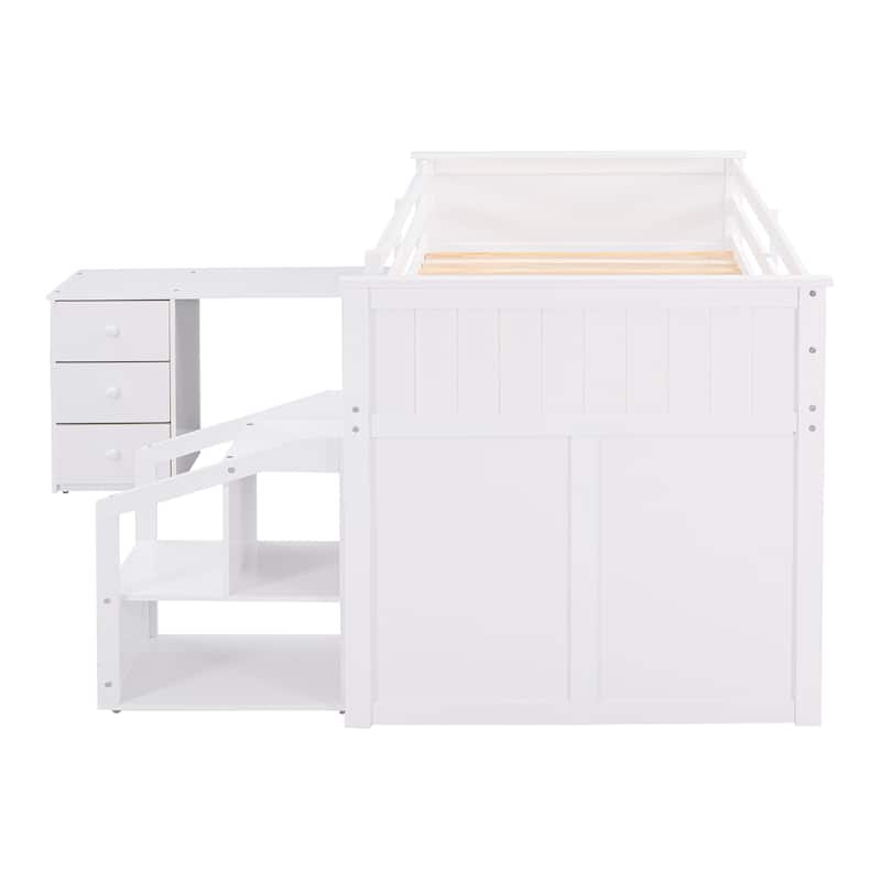 Loft Bed Low Study Twin Size Loft Bed With Storage Steps and Portable