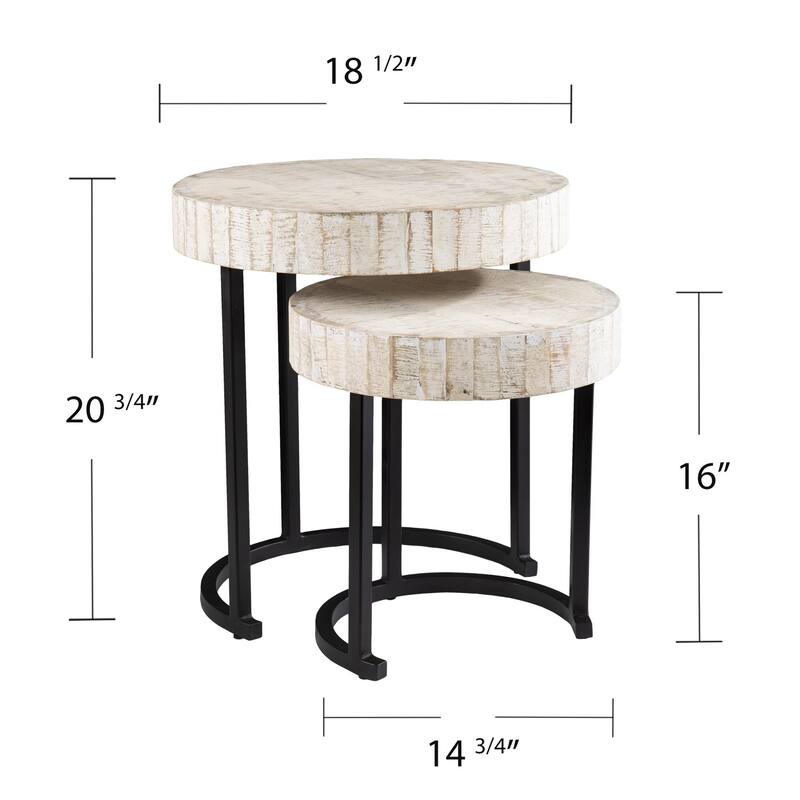 Set Of Two 21" White Solid Wood And Iron Round Nested Tables - 18.5x18.5x20.75