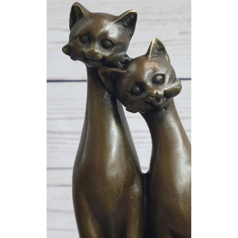 Pair Of Slender Siamese Cats Kittens Bronze Statue Sculpture Figure 9 Inches X 5 Inches