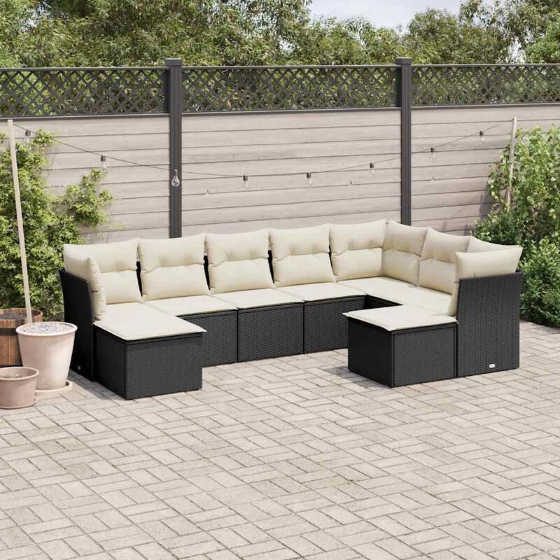 vidaXL Garden Sofa Set Black - 21.7 x 21.7 x 14.6 - Black and cream 9 Piece Without table