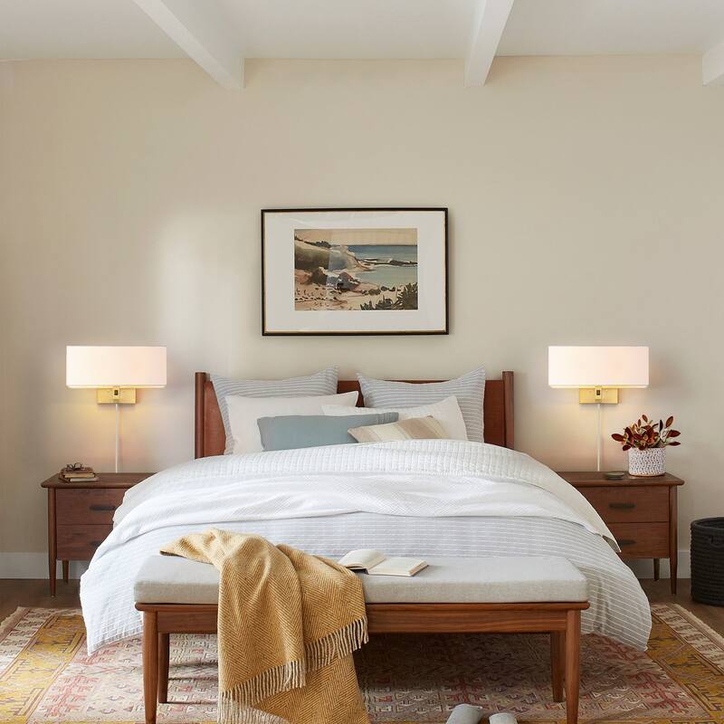 2-Light Modern Transitional Metal & Fabric Wall Sconce with Soft Fabric Shade for Bedroom & Living Room - 2 Light