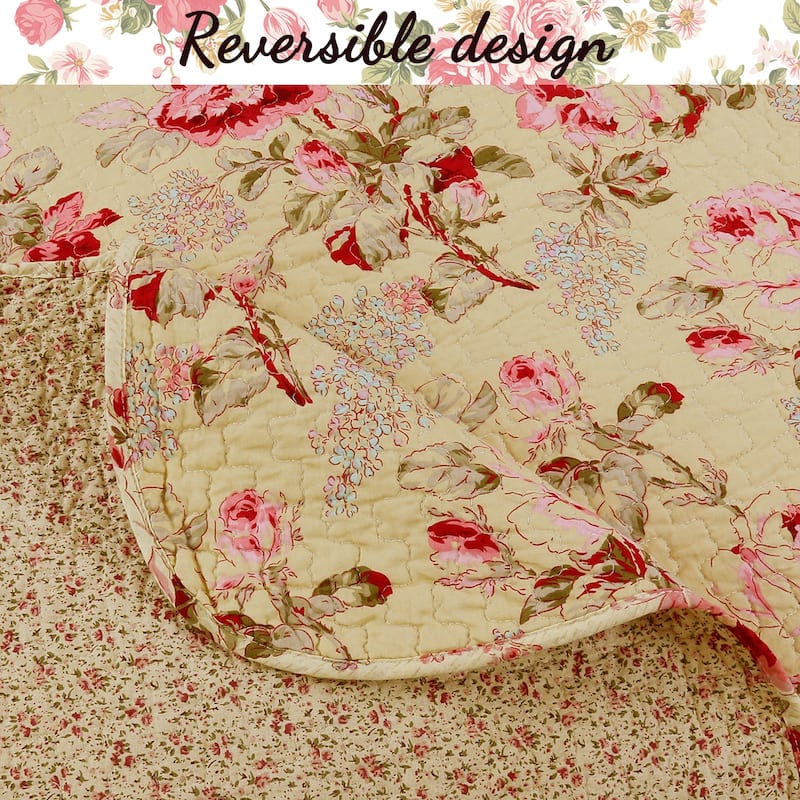 Porch & Den Gladiola Pink Rose Cottage Cotton Quilt Bedding Set