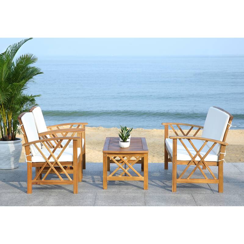 SAFAVIEH Outdoor Fontana 4-piece Acacia Wood Patio Conversation Set