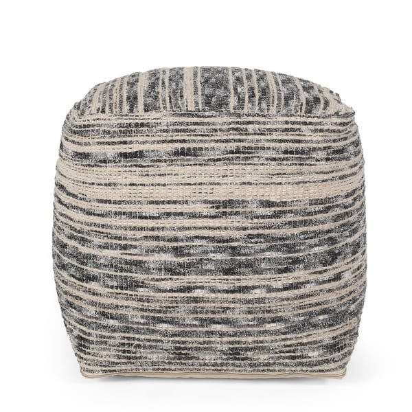 slide 3 of 10, Lazenby Boho Handcrafted Fabric Cube Pouf by Christopher Knight Home Ivory + Gray + Black