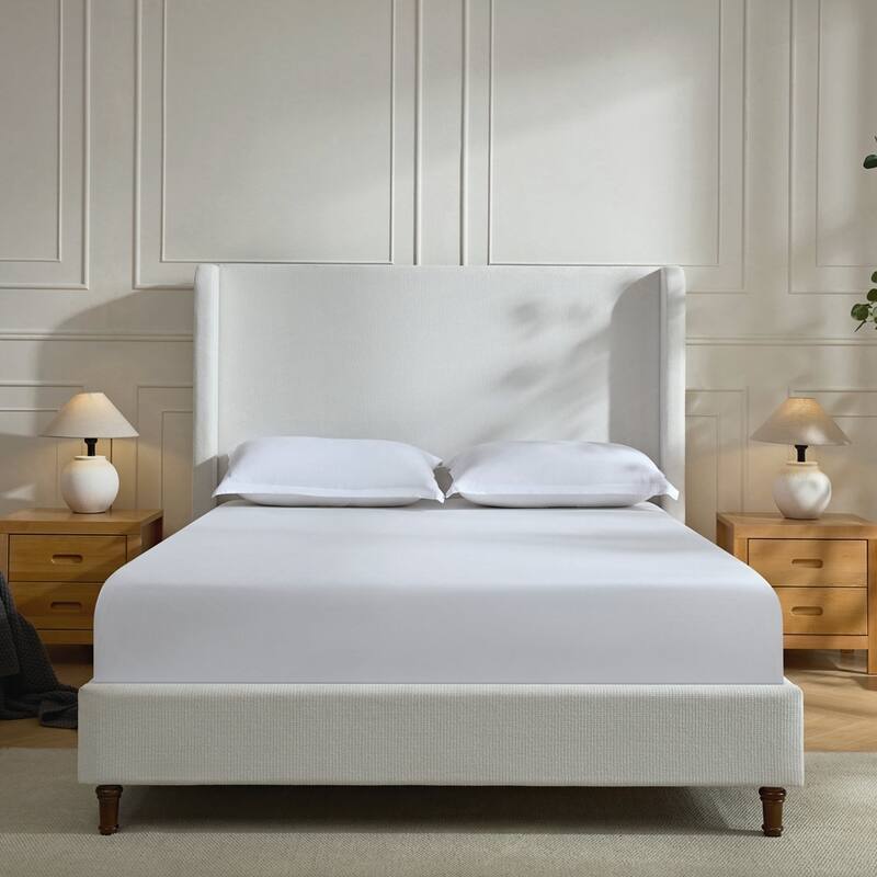 Harper Tall Headboard Upholstered Bed - Cream White/Fabric - Queen
